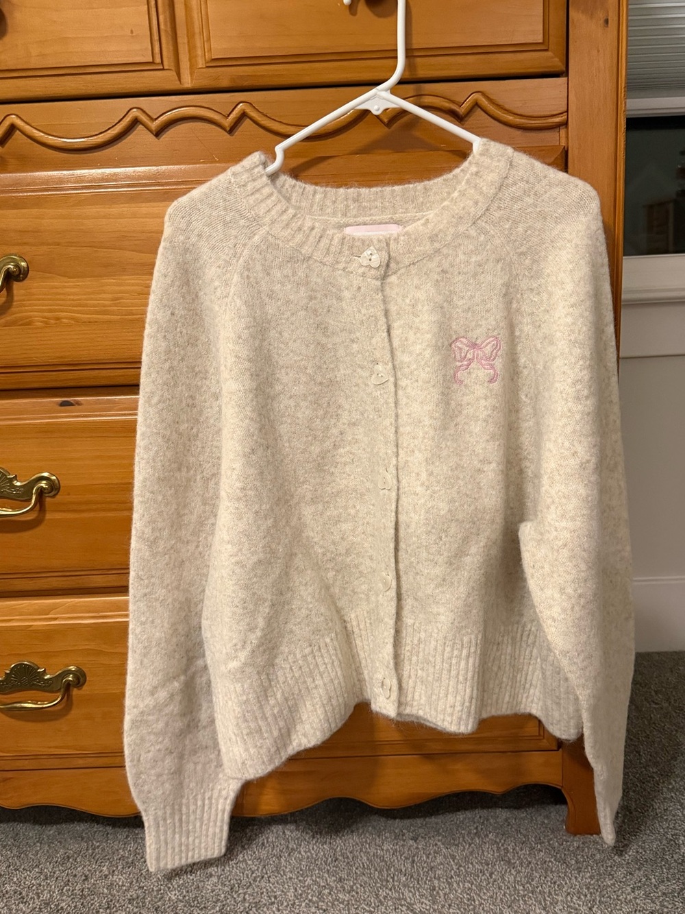 LoveShackFancy x Pink Cozy Cream Sweater with Pink Bow Motif - Picture 2 of 6